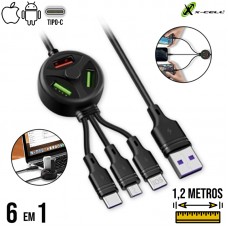Cabo de Dados USB 6x1 Lightning TipoC V8 1.2m XC-CD-131 X-Cell - Preto